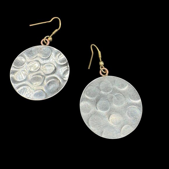 Artisan Made Pierced Earrings Mixed Tooled Metal Copper Brass Circle Statement - Picture 4 of 4
